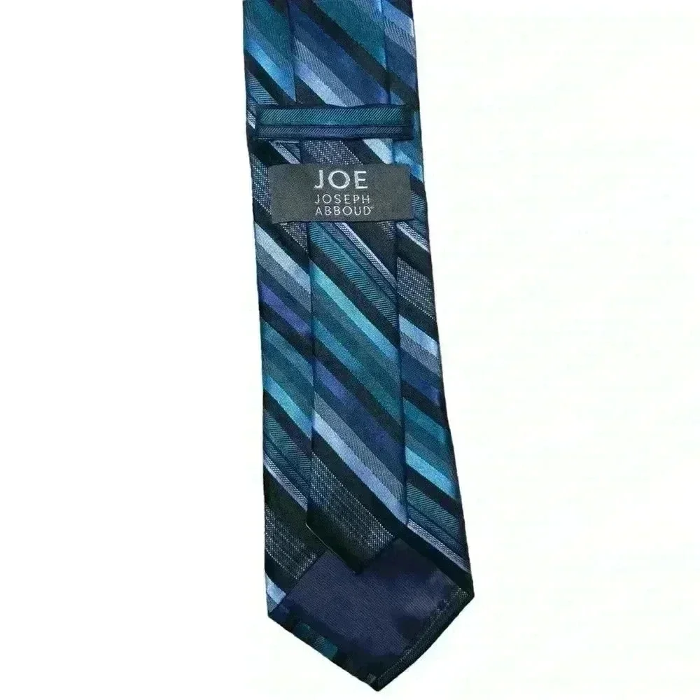 JOE Joseph Abboud Blue Black Striped Mens Neck Tie 100% Silk 60” Length Formal